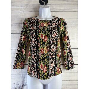 Alberto Makali Crinkle Top S Colorful Floral Sequins Long Sleeve Pullover Y2K